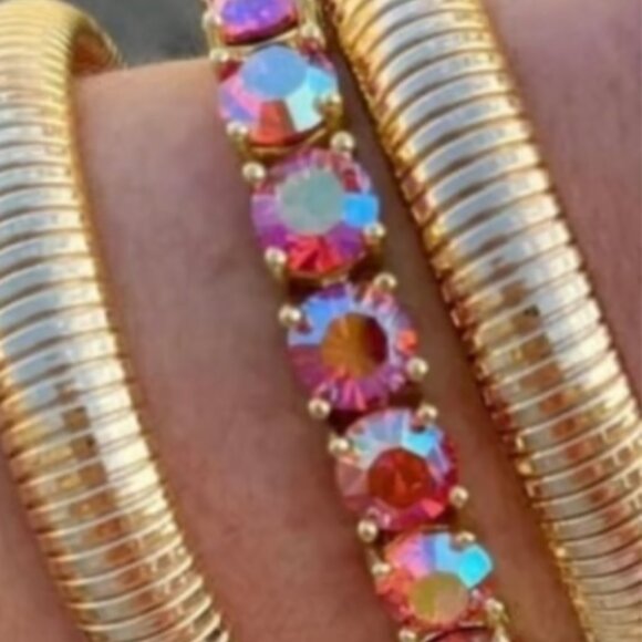 New Park Lane Iridescent Coral Impression Crystal Tennis Bracelet High Polished - Picture 2 of 5